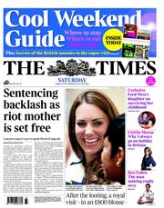 The Times () Newspaper Front Page for 20 August 2011