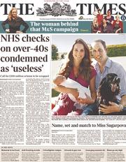 The Times () Newspaper Front Page for 20 August 2013