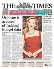 The Times () Newspaper Front Page for 21 March 2014