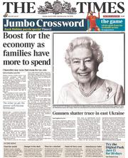 The Times () Newspaper Front Page for 21 April 2014