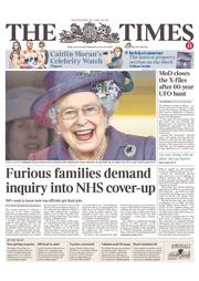 The Times () Newspaper Front Page for 21 June 2013