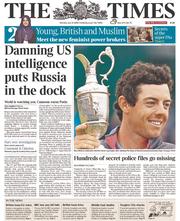 The Times () Newspaper Front Page for 21 July 2014