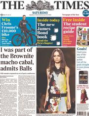 The Times () Newspaper Front Page for 21 September 2013