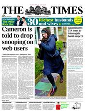 The Times () Newspaper Front Page for 22 April 2013