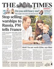 The Times () Newspaper Front Page for 22 July 2014