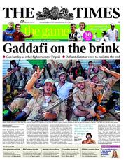 The Times () Newspaper Front Page for 22 August 2011