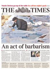 The Times () Newspaper Front Page for 22 August 2013