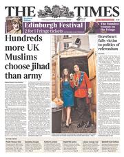 The Times () Newspaper Front Page for 22 August 2014