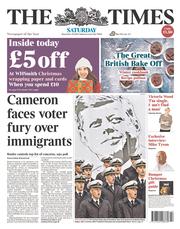 The Times () Newspaper Front Page for 23 November 2013
