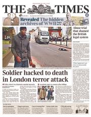 The Times () Newspaper Front Page for 23 May 2013