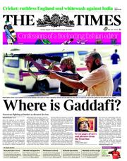 The Times () Newspaper Front Page for 23 August 2011