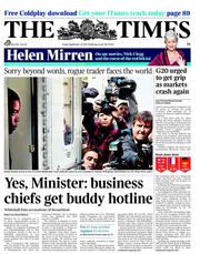 The Times () Newspaper Front Page for 23 September 2011