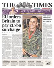 The Times () Newspaper Front Page for 24 October 2014