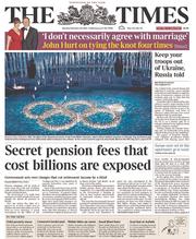 The Times () Newspaper Front Page for 24 February 2014