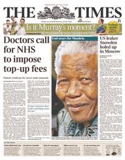 The Times () Newspaper Front Page for 24 June 2013