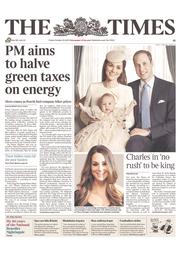 The Times () Newspaper Front Page for 25 October 2013