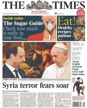 The Times () Newspaper Front Page for 25 January 2014