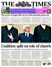 The Times () Newspaper Front Page for 25 April 2014