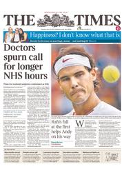 The Times () Newspaper Front Page for 25 June 2013