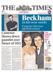 The Times () Newspaper Front Page for 26 October 2013