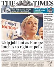 The Times () Newspaper Front Page for 26 May 2014