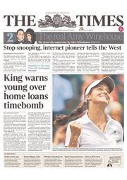 The Times () Newspaper Front Page for 26 June 2013