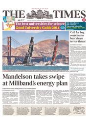 The Times () Newspaper Front Page for 26 September 2013