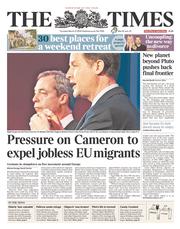 The Times () Newspaper Front Page for 27 March 2014