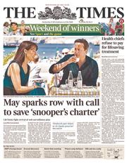 The Times () Newspaper Front Page for 27 May 2013