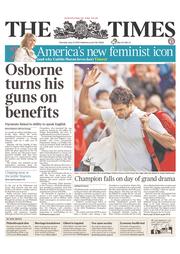 The Times () Newspaper Front Page for 27 June 2013