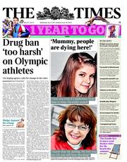 The Times () Newspaper Front Page for 27 July 2011
