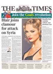 The Times () Newspaper Front Page for 27 August 2013