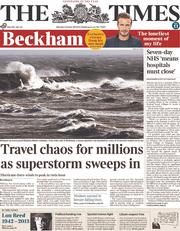 The Times () Newspaper Front Page for 28 October 2013