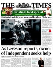 The Times () Newspaper Front Page for 29 November 2012