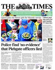 The Times () Newspaper Front Page for 29 March 2013