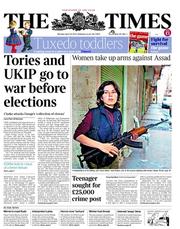 The Times () Newspaper Front Page for 29 April 2013
