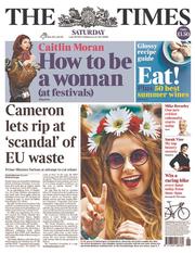 The Times () Newspaper Front Page for 29 June 2013