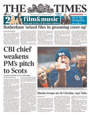 The Times () Newspaper Front Page for 29 August 2014