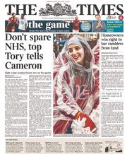 The Times () Newspaper Front Page for 2 January 2014