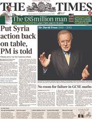 The Times () Newspaper Front Page for 2 September 2013