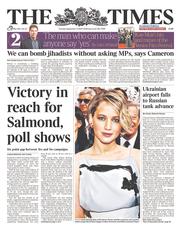 The Times () Newspaper Front Page for 2 September 2014