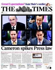 The Times () Newspaper Front Page for 30 November 2012