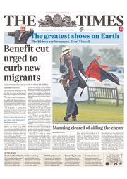 The Times () Newspaper Front Page for 31 July 2013