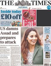 The Times () Newspaper Front Page for 31 August 2013