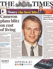 The Times () Newspaper Front Page for 3 October 2013