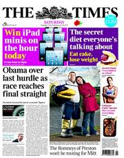 The Times () Newspaper Front Page for 3 November 2012