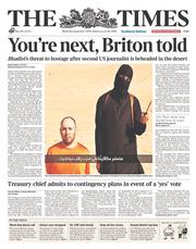 The Times () Newspaper Front Page for 3 September 2014