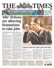 The Times () Newspaper Front Page for 4 December 2013