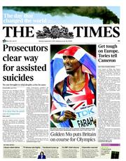The Times () Newspaper Front Page for 5 September 2011