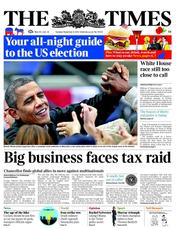 The Times () Newspaper Front Page for 6 November 2012
